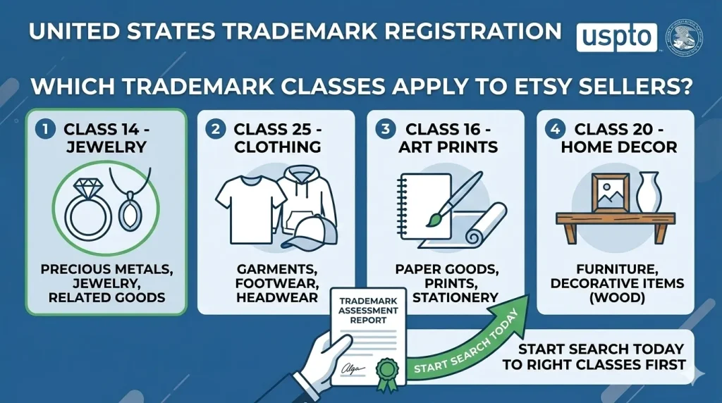 united states trademark registrations and law: Which Trademark Classes Apply to Etsy Sellers?