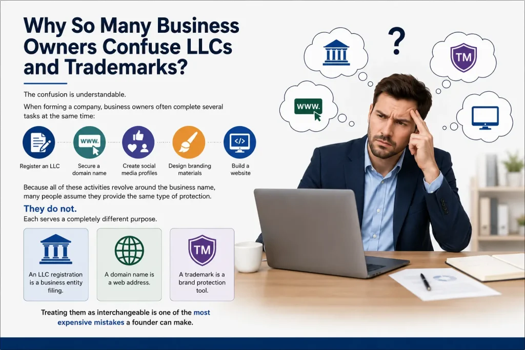Why So Many Business Owners Confuse LLCs and Trademarks